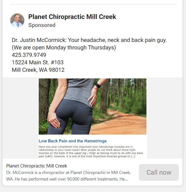 Chiropractor Facebook Ads Examples