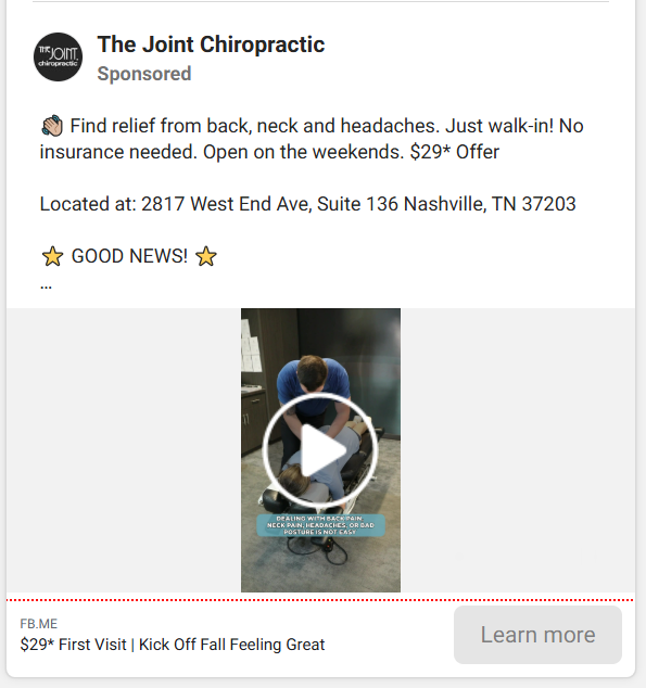 Chiropractor Facebook Ads Examples