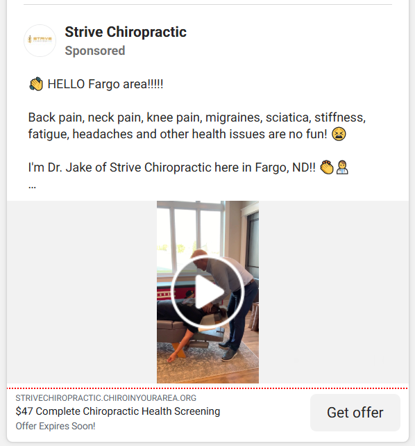 Chiropractor Facebook Ads Examples
