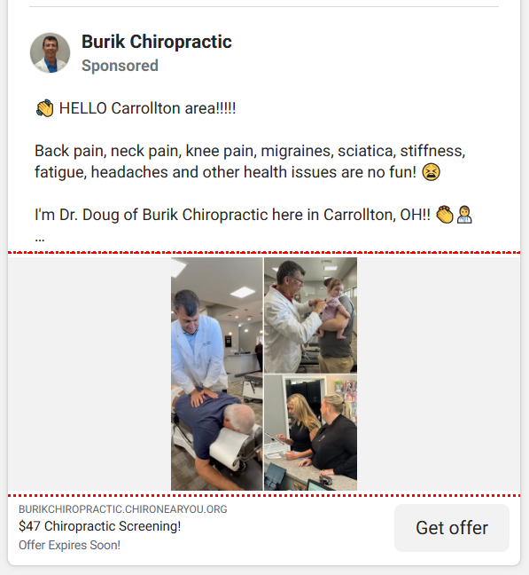Chiropractor Facebook Ads Examples
